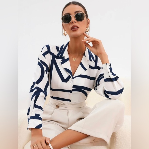 Navy and White Blouse - S - Picture 6 of 6